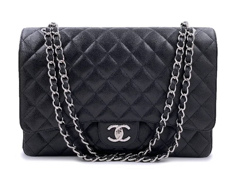 Chanel Handbag with Adjustable Strap for ComfortChanel 2011 Vintage Black Caviar Maxi Double Flap Bag SHW