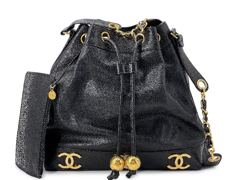 Chanel All - Match Handbag for Versatile StylingChanel 1994 Vintage Black Caviar 6-CC Drawstring Bucket Bag 24k GHW