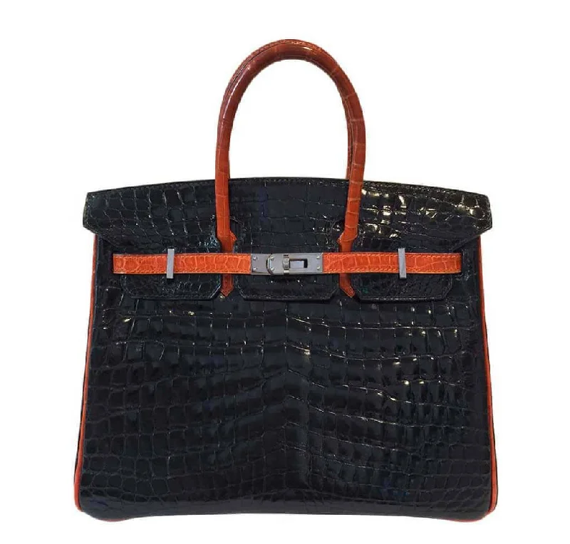 Hermes Bags with RFID - Blocking Linings for SecurityHermes Birkin Bags with a Hand - Painted Monogram DesignHermes  Bi-Color Birkin Crocodile Bag 25cm