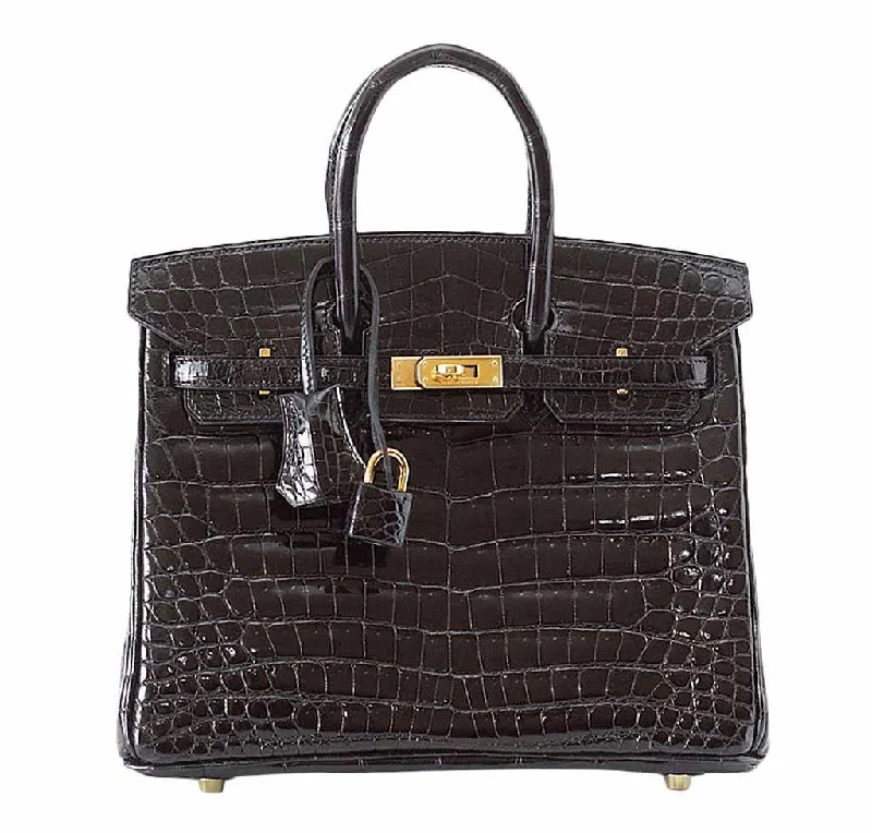 Vintage - Revival Hermes Bags for Retro EnthusiastsHermes Birkin Bags with a Contrast - Stitched Handle for Added StyleHermes Birkin 25 Black Crocodile Bag GHW