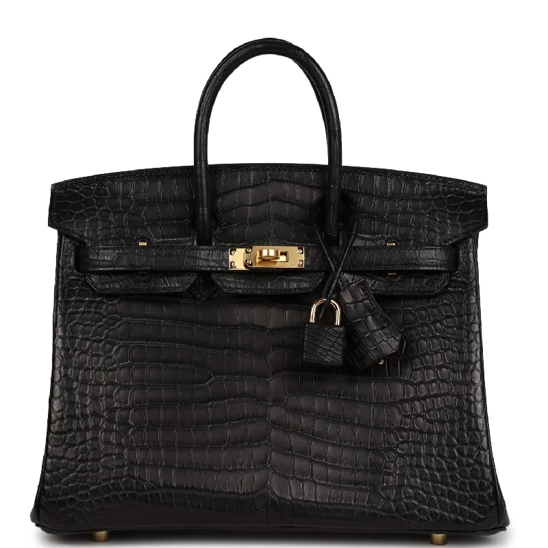 Faux Fur - Trimmed Hermes Bags for Winter SophisticationHermes Birkin Bags with a Two - Tone Leather Design for Visual InterestHermes Birkin 25 Black Matte Porosus Crocodile Gold Hardware