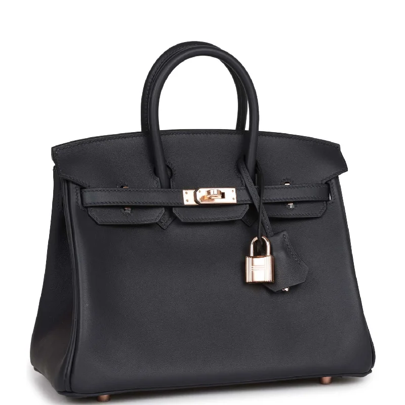 Functional Hermes Roulis Bags with Multiple CompartmentsHermes Birkin Bags with a Snap - Fastened Front Pocket for Easy AccessHermes Birkin 25 Caban Swift Rose Gold Hardware