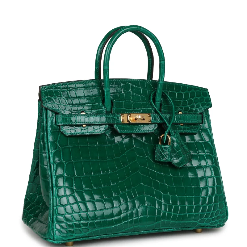 Hermes Bags with Hand - Painted Details for a Unique TouchHermes Birkin Bags in Exotic Python Leather for a Unique LookHermes Birkin 25 Emerald Shiny Niloticus Crocodile Gold Hardware