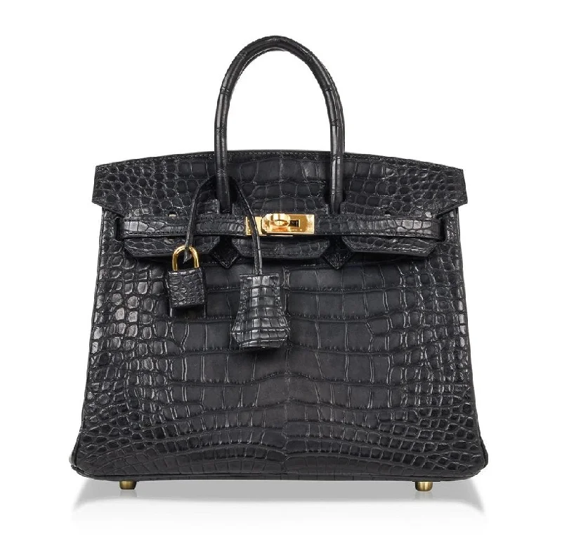 Two - Tone Hermes Bags for a Modern and Stylish AppearanceHermes Birkin Bags with a Rope - Style Leather Handle for a Nautical Inspired LookHermes Birkin 25 Noir Alligator Bag GHW