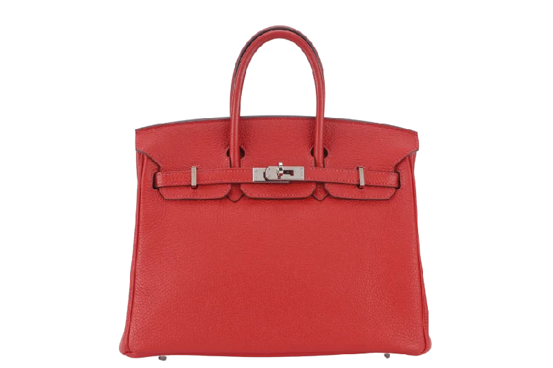 Faux Fur - Trimmed Hermes Bags for Winter SophisticationHermes Birkin Bags with a Detachable Shoulder Pad for ComfortHERMES BIRKIN 25 STAMP P (YEAR 2021) ROUGE VERMILLION TOGO SILVER HARDWARE WITH LOCKKEYS AND DUST COVER