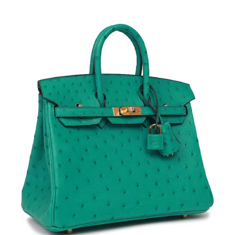 Designer - Crafted Hermes Bags for Fashion AficionadosHermes Birkin Bags with a Hand - Embroidered Floral PatternHermes Birkin 25 Vert Verone Ostrich Gold Hardware