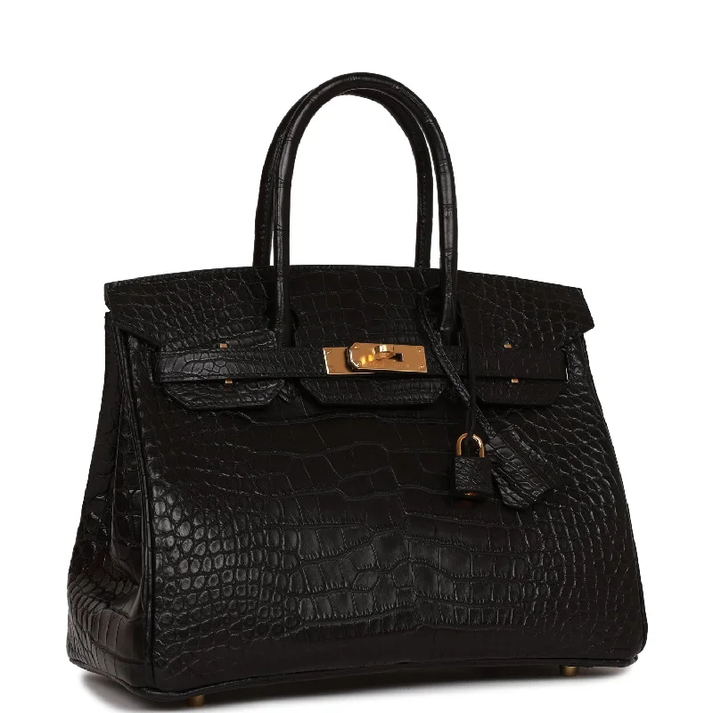 Hermes Bags with Hidden Pocket Compartments for PrivacyHermes Birkin Bags with a Braided Leather Handle for a Bohemian TouchHermes Birkin 30 Black Matte Alligator Gold Hardware