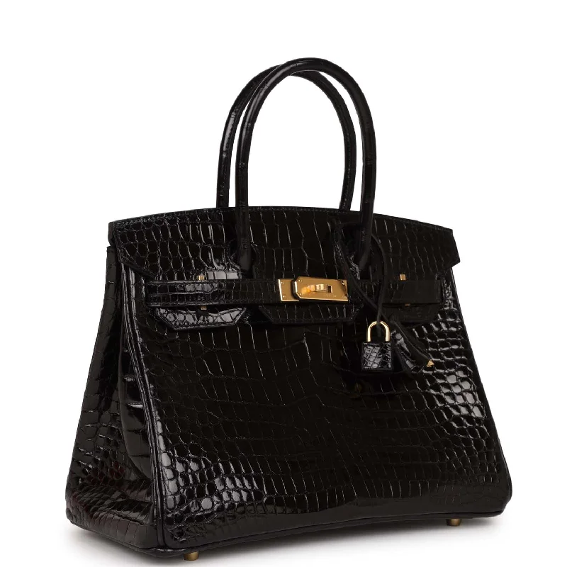 Designer - Crafted Hermes Bags for Fashion AficionadosHermes Birkin Bags with Hand - Stitched Detailing for Artisanal AppealHermes Birkin 30 Black Shiny Crocodile Porosus Gold Hardware