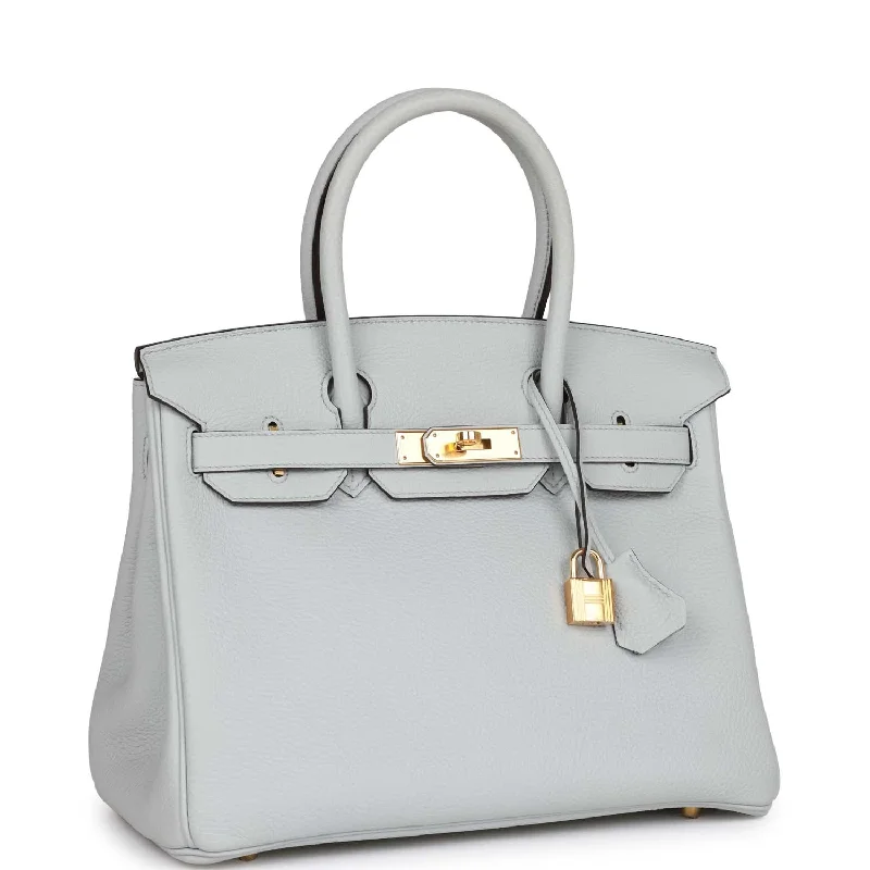 Hermes Bags with Adjustable and Padded Shoulder StrapsHermes Birkin Bags with a Studded Leather Trim for a Bold StatementHermes Birkin 30 Bleu Pale Clemence Gold Hardware