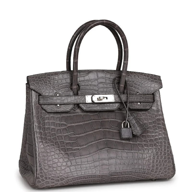 Hermes Bags with Magnetic and Twist - Lock ClosuresHermes Birkin Bags with a Snap - Fastened Front Pocket for Easy AccessHermes Birkin 30 Gris Paris Matte Alligator Palladium Hardware