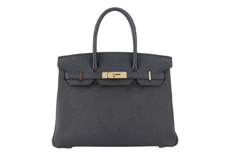 Water - Resistant Hermes Beach Bags for Summer FunHermes Birkin Bags in a Shiny Patent Leather Finish for a Glossy LookHERMES BIRKIN 30 STAMP A (YEAR 2017) BLACK EPSOM GOLD HARDWARE WITH LOCK&KEYS AND DUST COVER