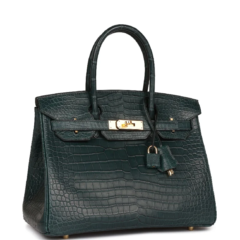 Breathable Hermes Gym Bags for Fitness EnthusiastsHermes Birkin Bags with a Leather - Lined Interior Pocket for Added ProtectionHermes Birkin 30 Vert Fonce Matte Porosus Crocodile Gold Hardware