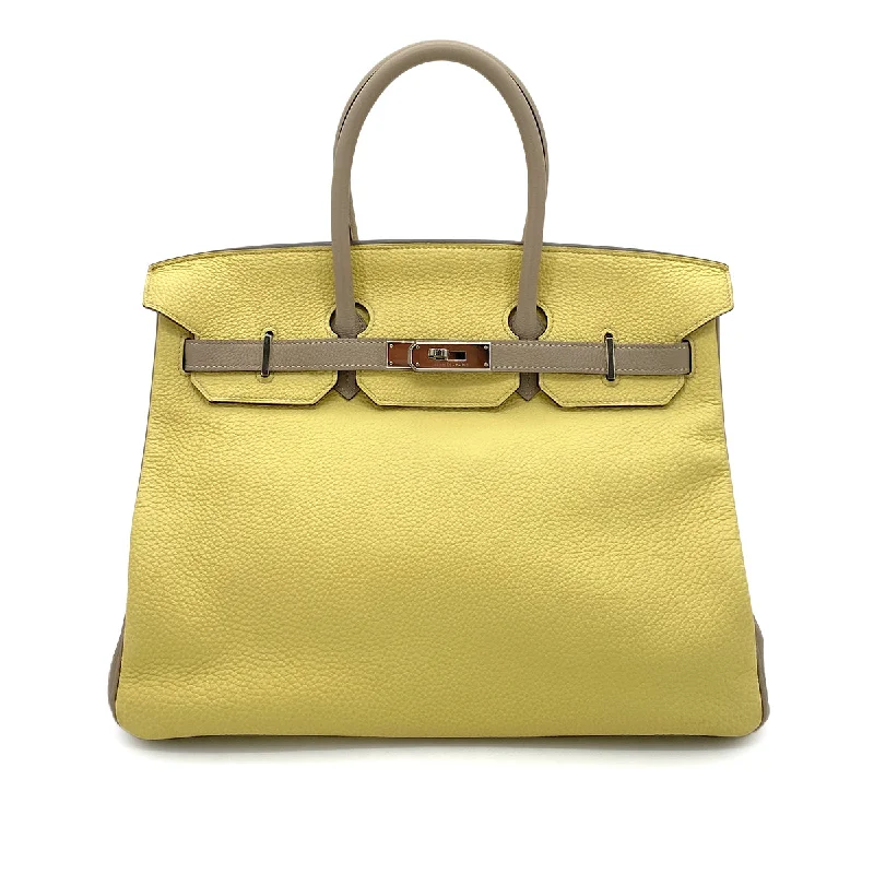 Hermes Bags with Adjustable Shoulder and Crossbody StrapsHermes Birkin Bags with a Magnetic - Closure Interior PocketHERMES BIRKIN 35 JAUNE POUSSIN GRIS TOURTERELLE TAURILLON CLEMENCE HAND BAG T SHW SPO 90255359