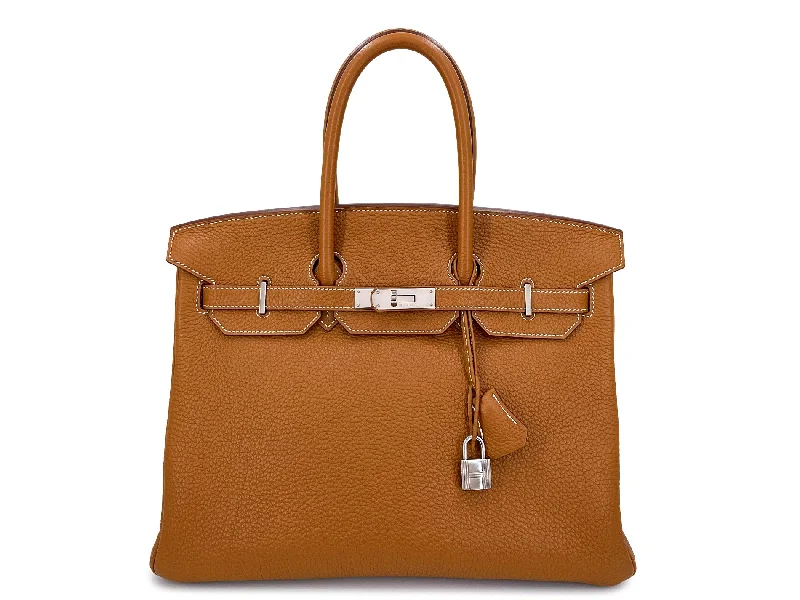 Durable Hermes Canvas - Trimmed Bags for Outdoor UseHermes Birkin Bags with a Reinforced Bottom Panel for LongevityHermès Birkin 35cm Gold Togo Bag Camel Brown Tote PHW QJJ