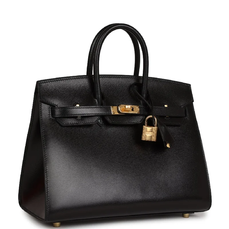 Hermes Bags with Hand - Painted Details for a Unique TouchHermes Birkin Bags with a Detachable Mirror Pocket InsideHermes Birkin Sellier 25 Black Box Gold Hardware