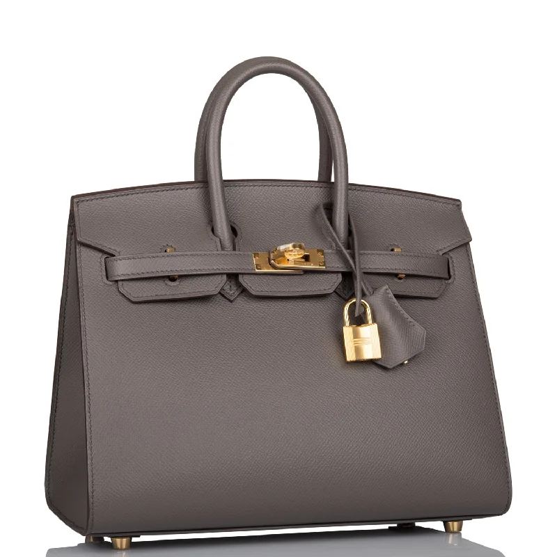 Hermes Bags with Adjustable and Padded Shoulder StrapsHermes Birkin Bags with a Leather - Bound Handle for DurabilityHermes Birkin Sellier 25 Etain Epsom Gold Hardware