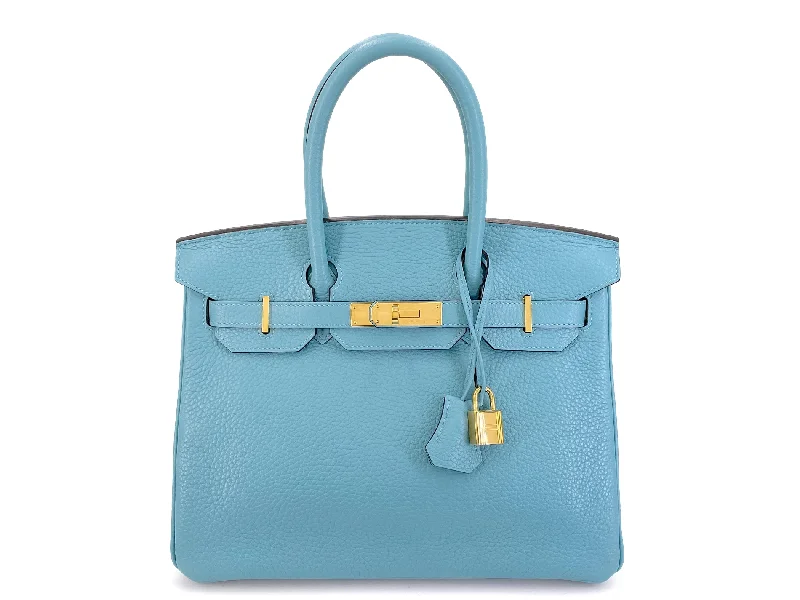 Foldable Hermes Shopping Totes for Added ConvenienceHermes Birkin Bags with a Detachable Keychain HolderHermès Blue Cyr Clemence Birkin 30 Tote Bag 24k GHW K16