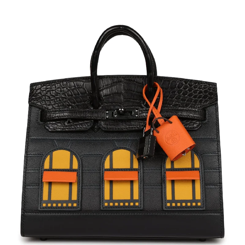 Hermes Bags with Detachable Pouches for VersatilityHermes Birkin Bags with a Hand - Burnished Edge FinishHermes Sac Faubourg Birkin 20 So Black Matte Alligator Black Hardware