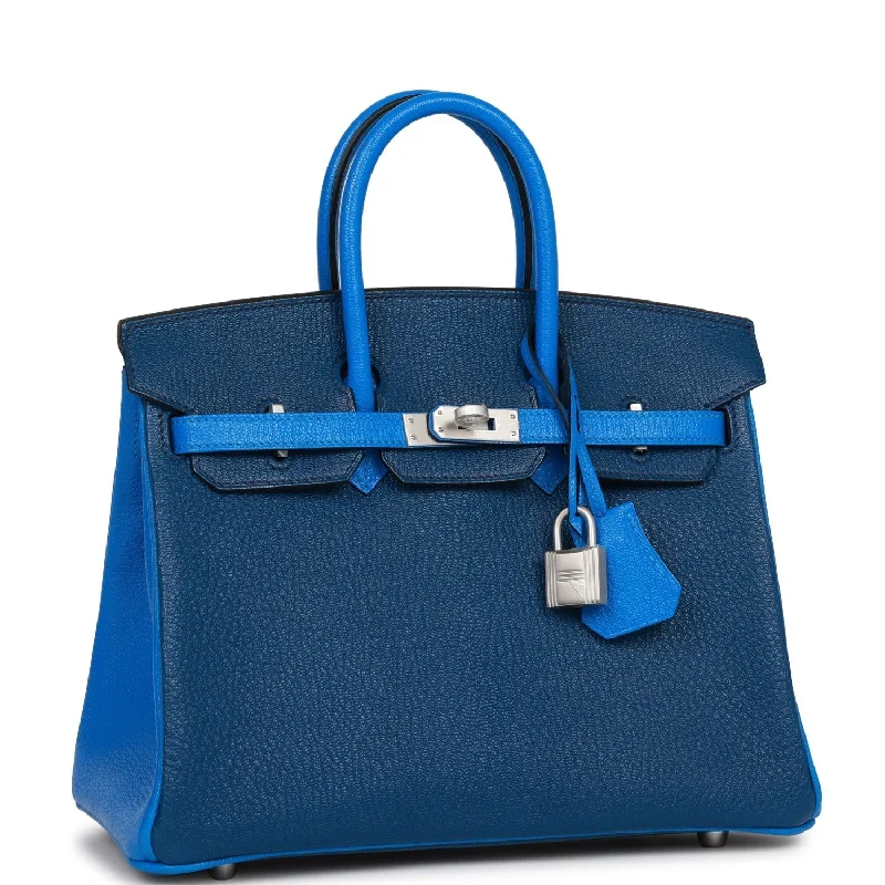 Hermes Bags for the Discerning Luxury CollectorHermes Birkin Bags with a Two - Tone Leather Design for Visual InterestHermes Special Order (HSS) Birkin 25 Bleu Hydra and Bleu Saphir Chèvre Brushed Palladium Hardware