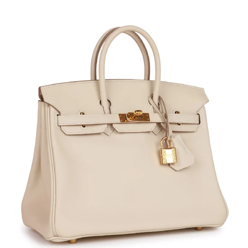 Monogram - Embellished Hermes Bags for a Personalized FlairHermes Birkin Bags with a Detachable Shoulder Pad for ComfortHermes Birkin 25 Craie Swift Gold Hardware