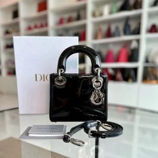 Fashion - forward Christian Dior tote bags for the modern womanLady Mini Glazed Calfskin Patent Leather Black SHW