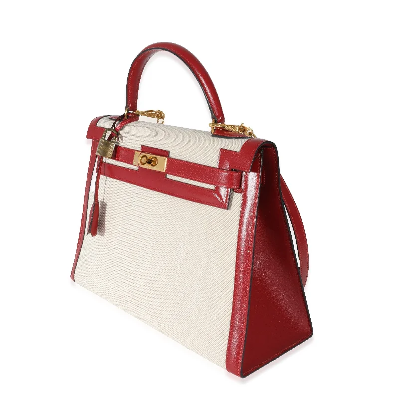 Water - Resistant Hermes Beach Bags for Summer FunHermès Kelly Bags with a zip - around interior pocketHermes Vintage Rouge Box Natural Toile Sellier Kelly 32