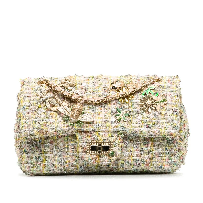 Chanel Quilted Leather Shoulder Bag for FashionistasCHANEL 2.55 Flap Chain Shoulder Bag in Tweed Multicolor Insects Pattern