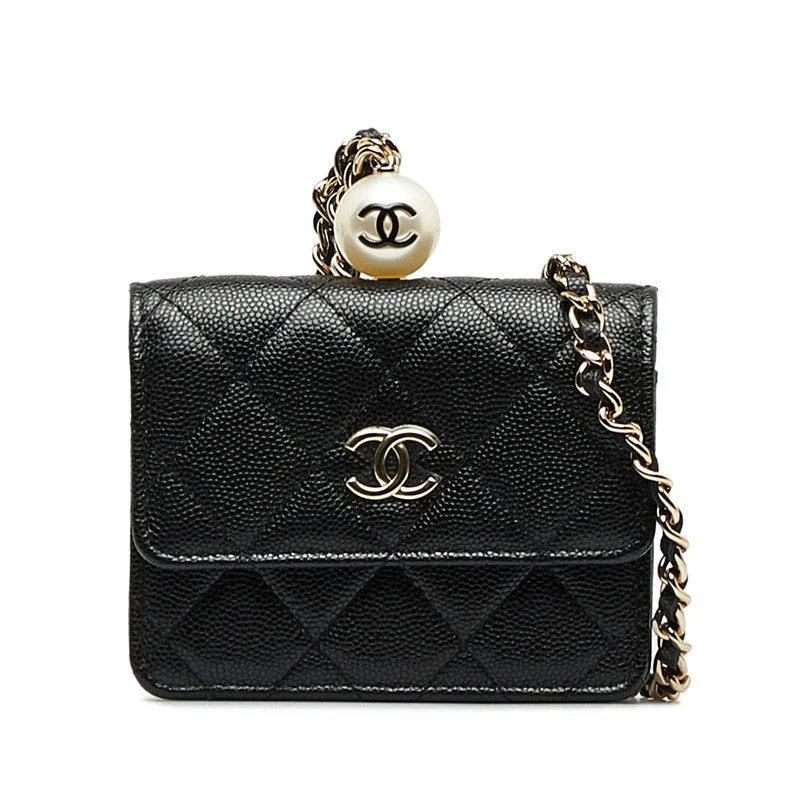 Chanel Designer Handbag with Unique DesignChanel Matrases Cocomark Fake Pearl Chain CoinPars Card Case Black Caviar   CHANEL