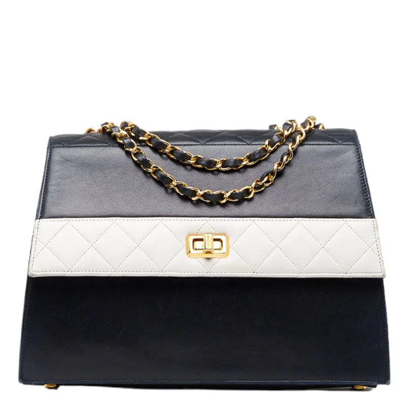 Chanel Black Handbag for Business MeetingsChanel Vintage Mattress Wicker Gold  Chain houlder Bag Navi White  Lady Chanel