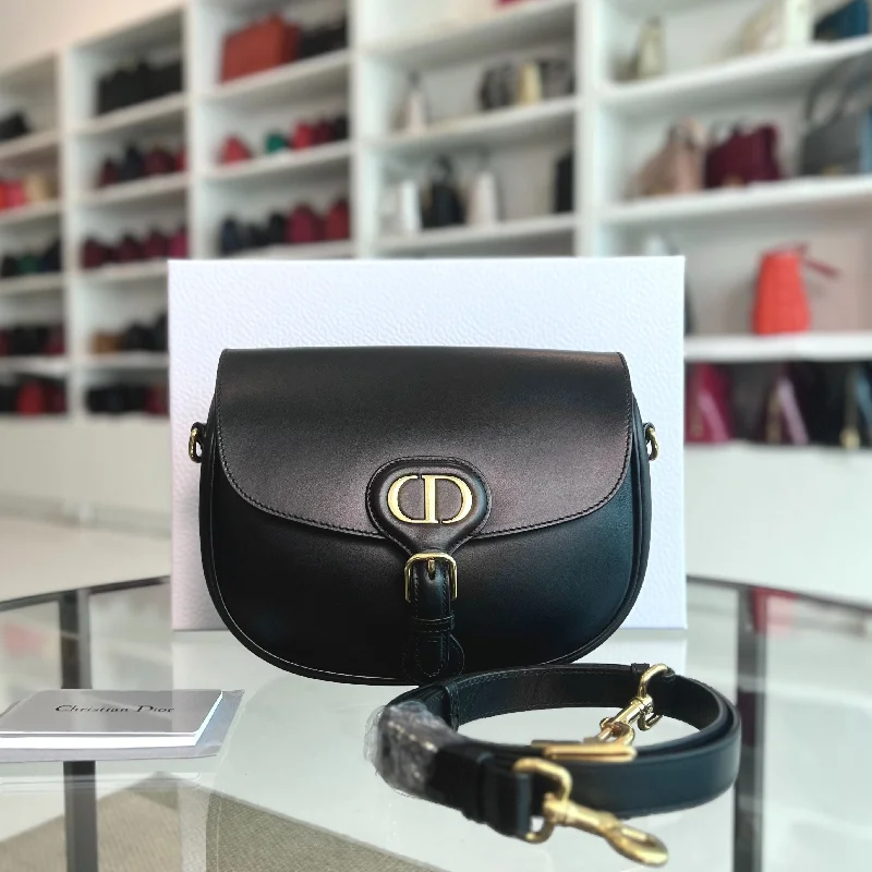 Christian Dior handbags with a removable shoulder strap for versatilityBobby Medium Black Flap Smooth Calfskin Leather Bag