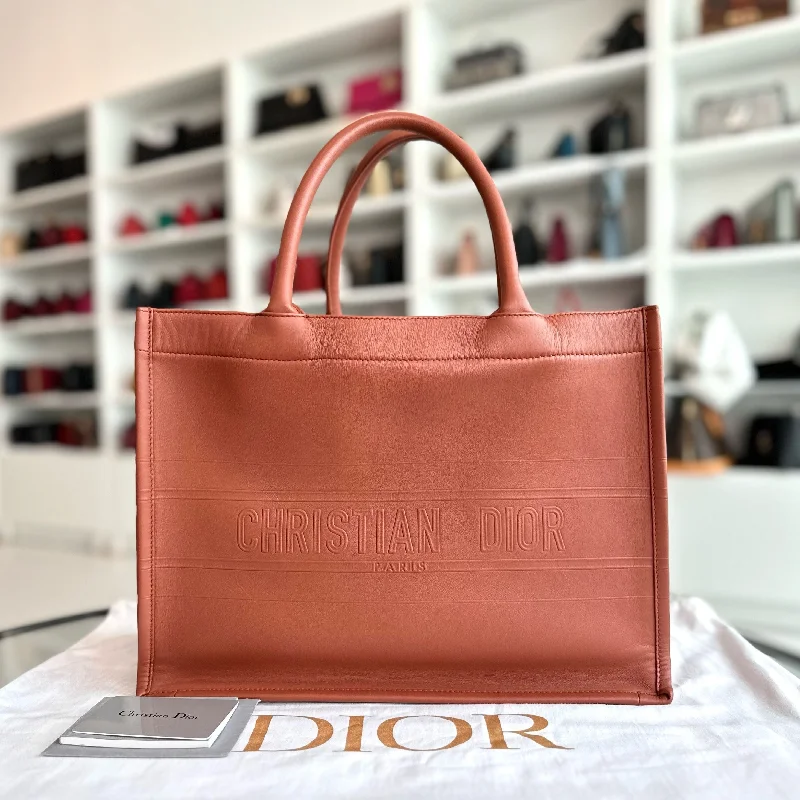 Christian Dior tote bags with a double - handle and shoulder - strap optionBook Tote Medium Smooth Calfskin Brown Top Handle Bag