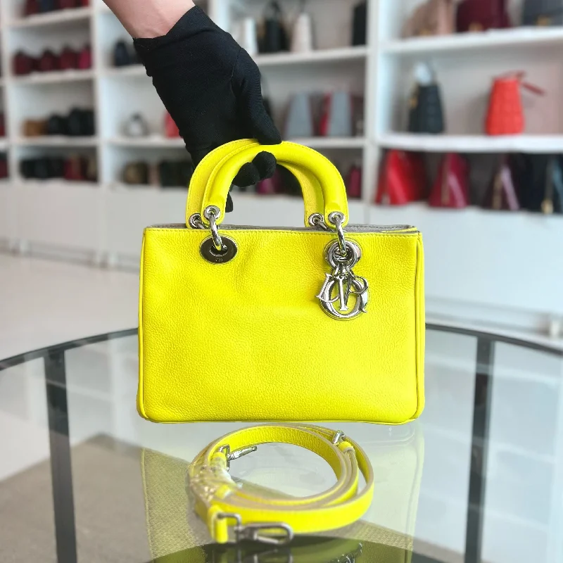 Christian Dior handbags with a back - pocket for quick storageDiorissimo Mini Lady Smooth Calfskin Leather Yellow SHW