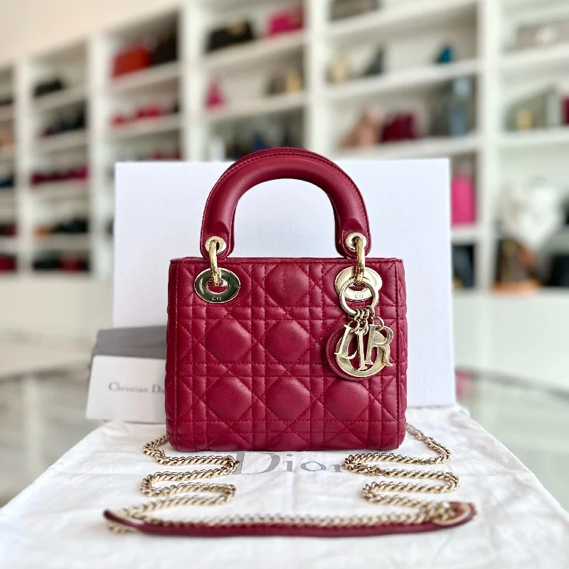 Christian Dior backpacks with a sleek, minimalist silhouetteLady Mini Lambskin Red Chain Strap GHW