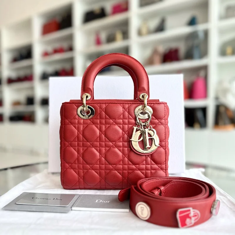 Christian Dior handbags with a snap - button closure and a decorative buckleLady Small Lambskin Badge Charm ABC MyABC Light Red GHW