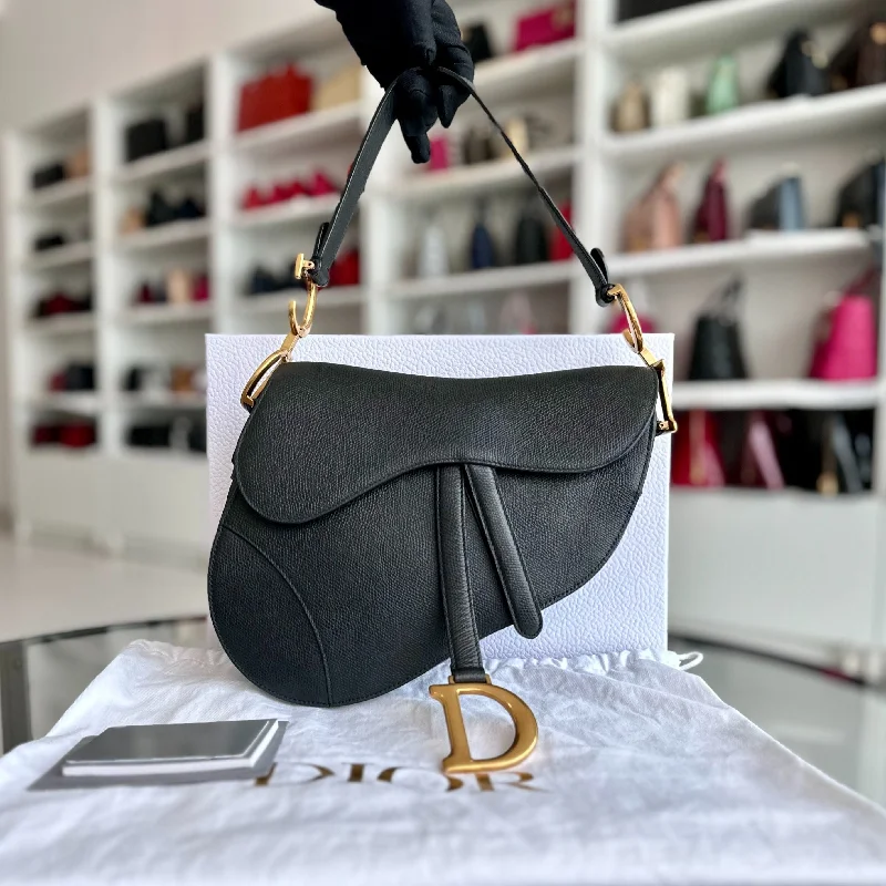 Christian Dior bags with a detachable coin purse insideSaddle Medium Grained Calfskin Black GHW