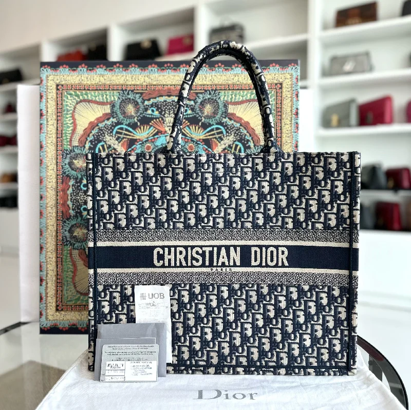 Christian Dior bags with a side - pocket for holding a water bottle*Full Set, Receipt* Book Tote Large Oblique Canvas Bag