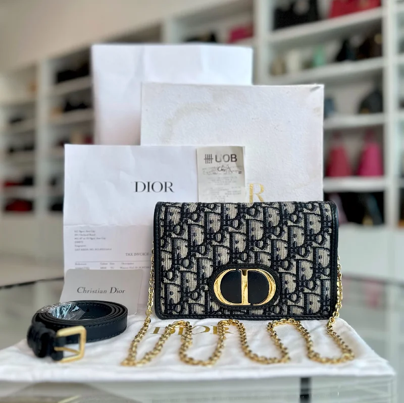 Christian Dior tote bags with a printed Dior logo on the front*Full Set, Receipt* Montaigne 30 WOC Wallet On Chain Oblique Monogram Canvas