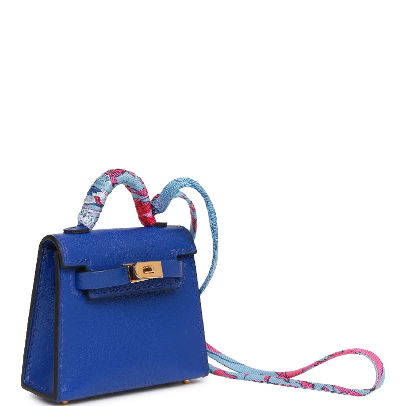 Minimalist Hermes Bags for a Sleek and Timeless LookHermès Kelly Bags with a flap - over closure and turnlock for a classic lookHermes Bleu Electric Tadelakt Mini Kelly Twilly Bag Charm