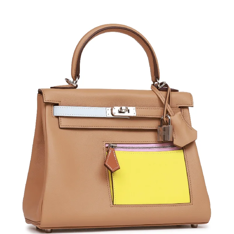 Minimalist Hermes Bags for a Sleek and Timeless LookHermès Kelly Bags with a single - handle design for simplicityHermes Colormatic Kelly Retourne 25 Chai, Bleu Brume and Lime Swift Palladium Hardware