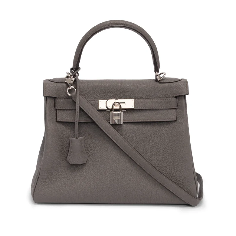 Hermes Bags for the Discerning Luxury CollectorHermès Kelly Bags in classic black Swift leather for timeless eleganceHermes Gris Etain Togo Kelly 28