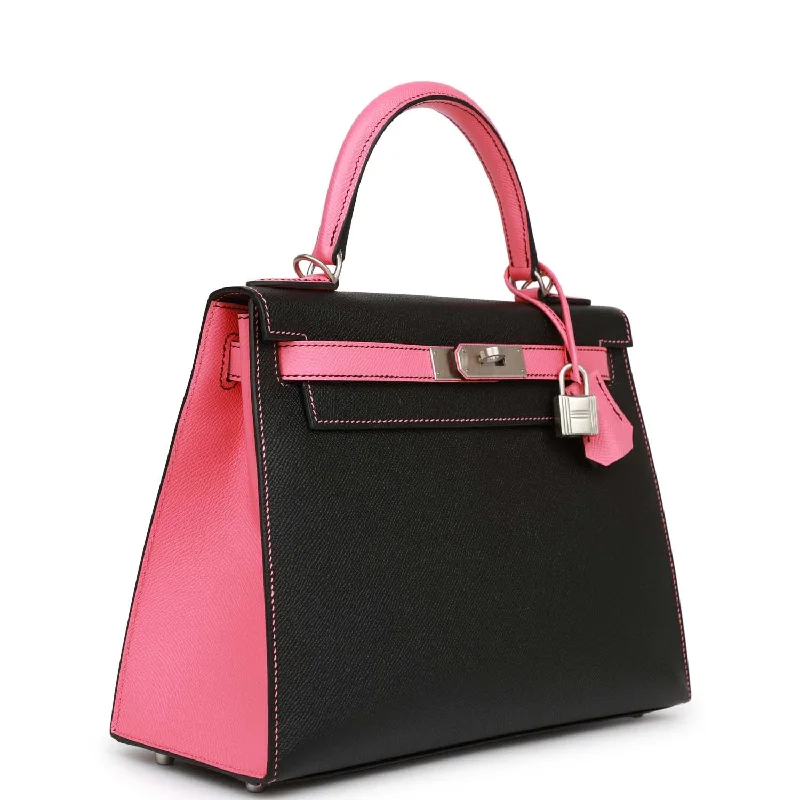 Hermes Bags with Adjustable and Padded Shoulder StrapsHermès Kelly Bags with a snap - fastened front pocket for convenienceHermes Special Order (HSS) Kelly Sellier 28 Black and Rose Azalee Epsom Brushed Palladium Hardware