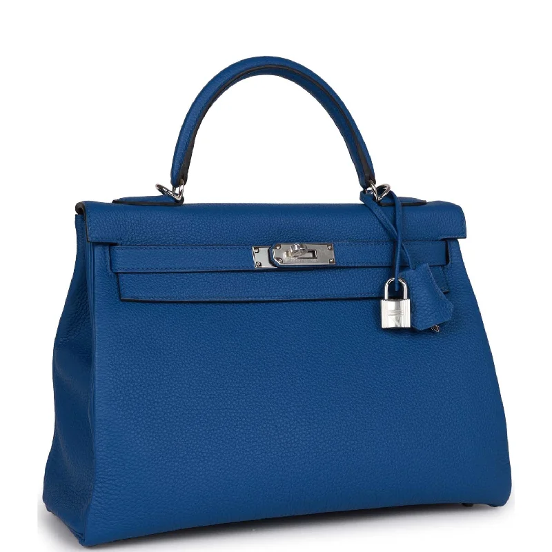 Compact Hermes Herbag Zip for Effortless CarryingHermès Kelly Bags with an embossed leather pattern for added textureHermes Kelly Retourne 32 Bleu France Togo Palladium Hardware