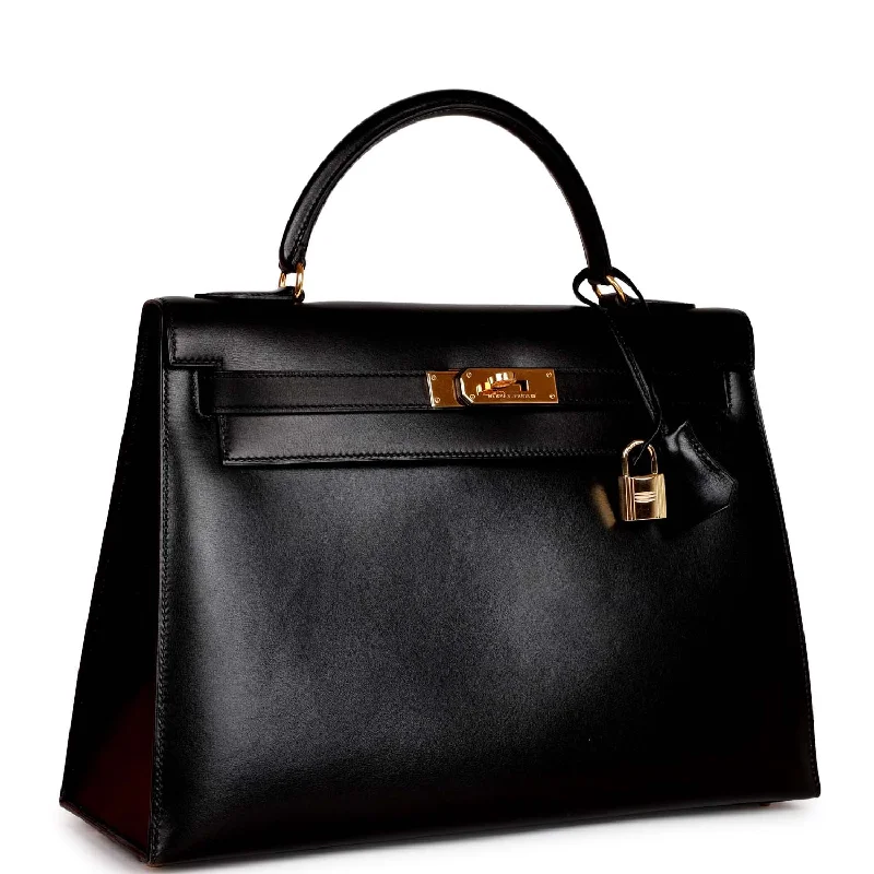 Stylish Hermes Kelly Bags with Custom - Engraved PlatesHermès Kelly Bags with a chain - embellished handle for a modern twistVintage Hermes Kelly Sellier 32 Black Box Gold Hardware