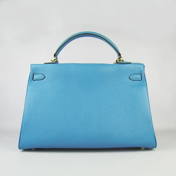 Sparkling Hermes Bags with Diamond - Encrusted AccentsHermès Kelly Bags in a vibrant electric blue for a pop of colorHermes Kelly 35cm Togo Leather Handbag Light Blue/Golden