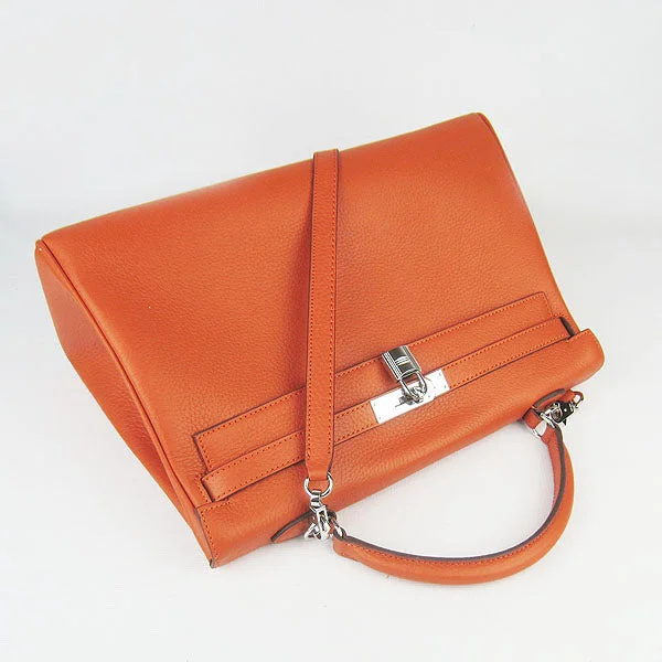 Hermes Bags with Adjustable and Padded Shoulder StrapsHermès Kelly Bags with a snap - fastened front pocket for convenienceHermes Kelly 35cm Togo Leather Handbag Orange/Silver