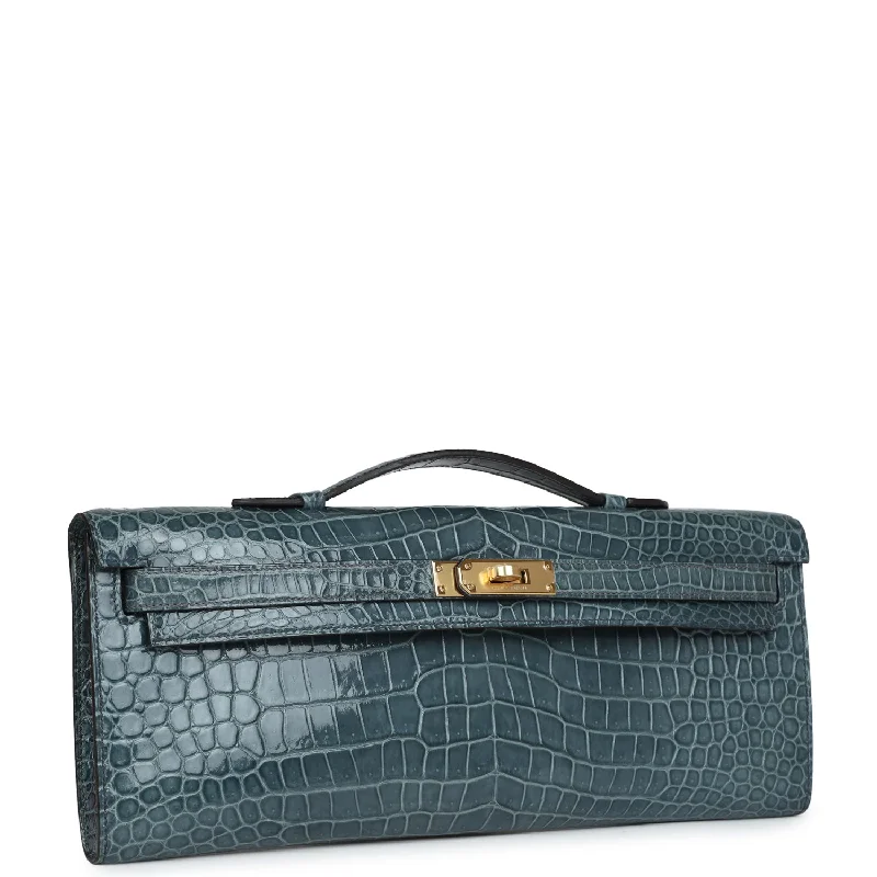 Color - Blocked Hermes Bags for a Bold Fashion StatementHermès Kelly Bags with a crystal - embellished turnlock for added luxuryHermes Kelly Cut Colvert Shiny Porosus Crocodile Gold Hardware