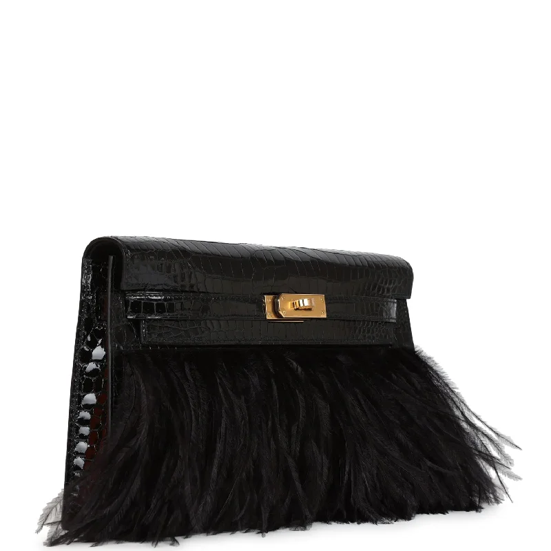 Elegant Hermes Clutch - Style Bags for Formal GalasHermès Kelly Bags in a rare shade of royal purple for a statementHermes Kelly Elan Foile Black Shiny Porosus Crocodile and Ostrich Feather Gold Hardware