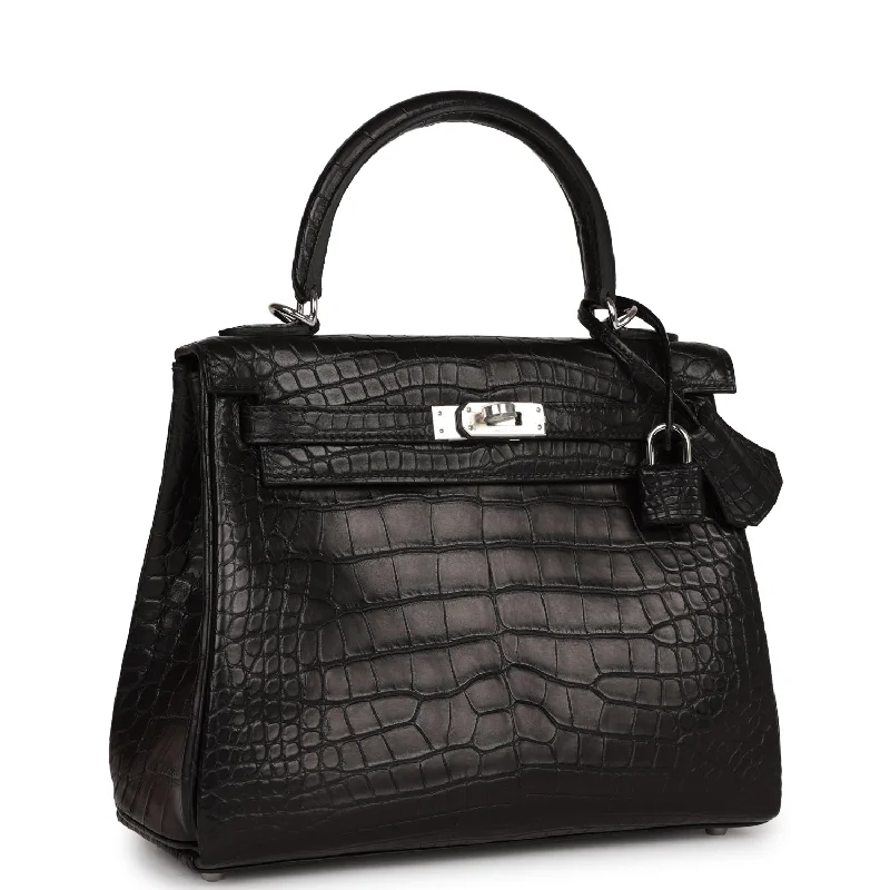 Light - Colored Hermes Bags for Spring and Summer AppealHermès Kelly Bags with a two - tone leather design for visual interestHermes Kelly Retourne 25 Black Matte Alligator Palladium Hardware