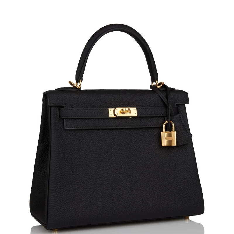 Seasonal - Exclusive Hermes Bags for Summer GetawaysHermès Kelly Bags with gold - toned hardware for a luxurious touchHermes Kelly Retourne 25 Black Togo Gold Hardware