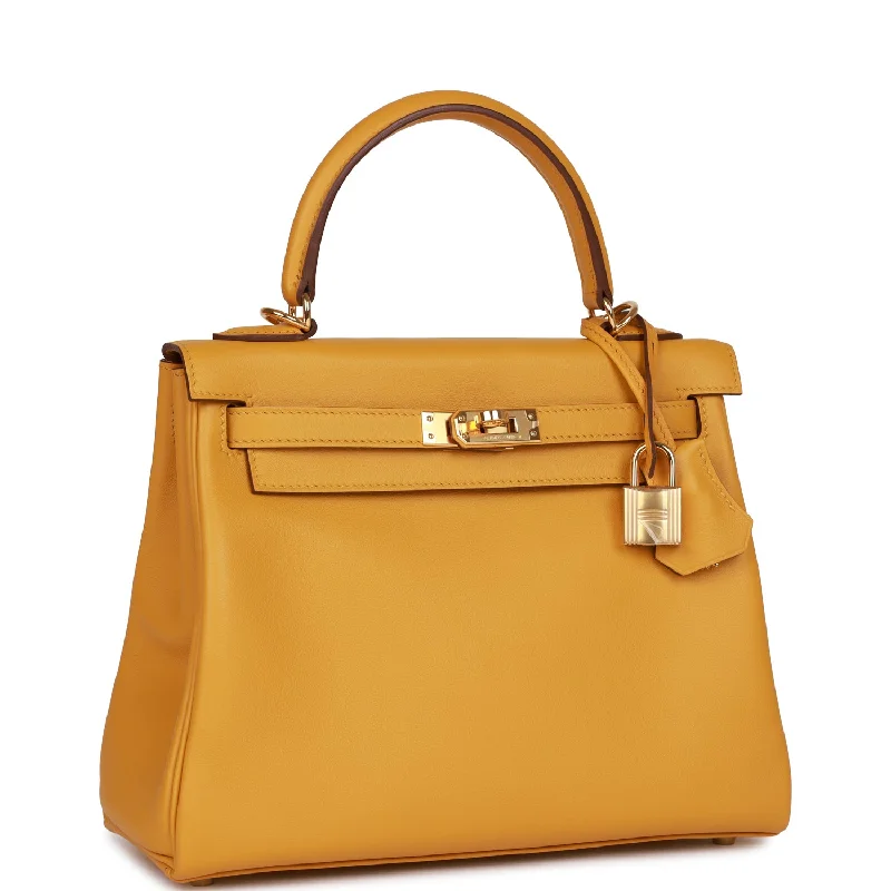 Seasonal - Exclusive Hermes Bags for Summer GetawaysHermès Kelly Bags with a back - pocket for additional storageHermes Kelly Retourne 25 Jaune Ambre Swift Gold Hardware